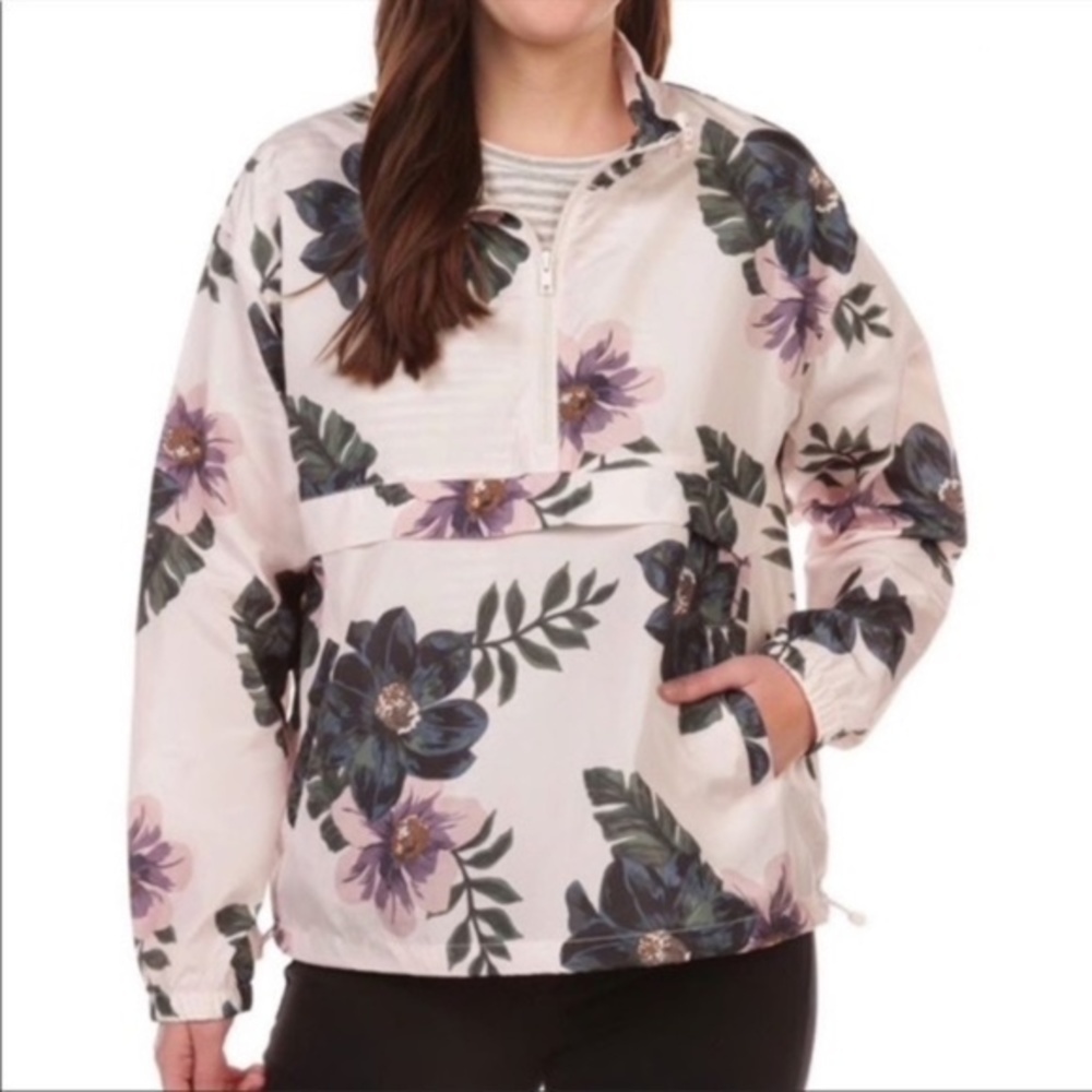 NWT Thread & Supply Tropical Floral Windbreaker Light Jacket Pink S‎